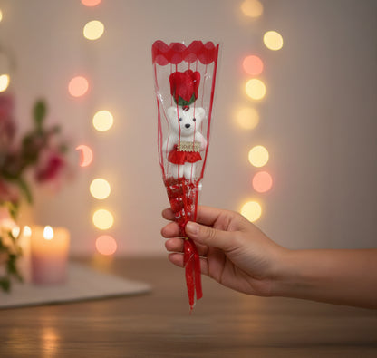 Teddy and Artificial Rose Stick