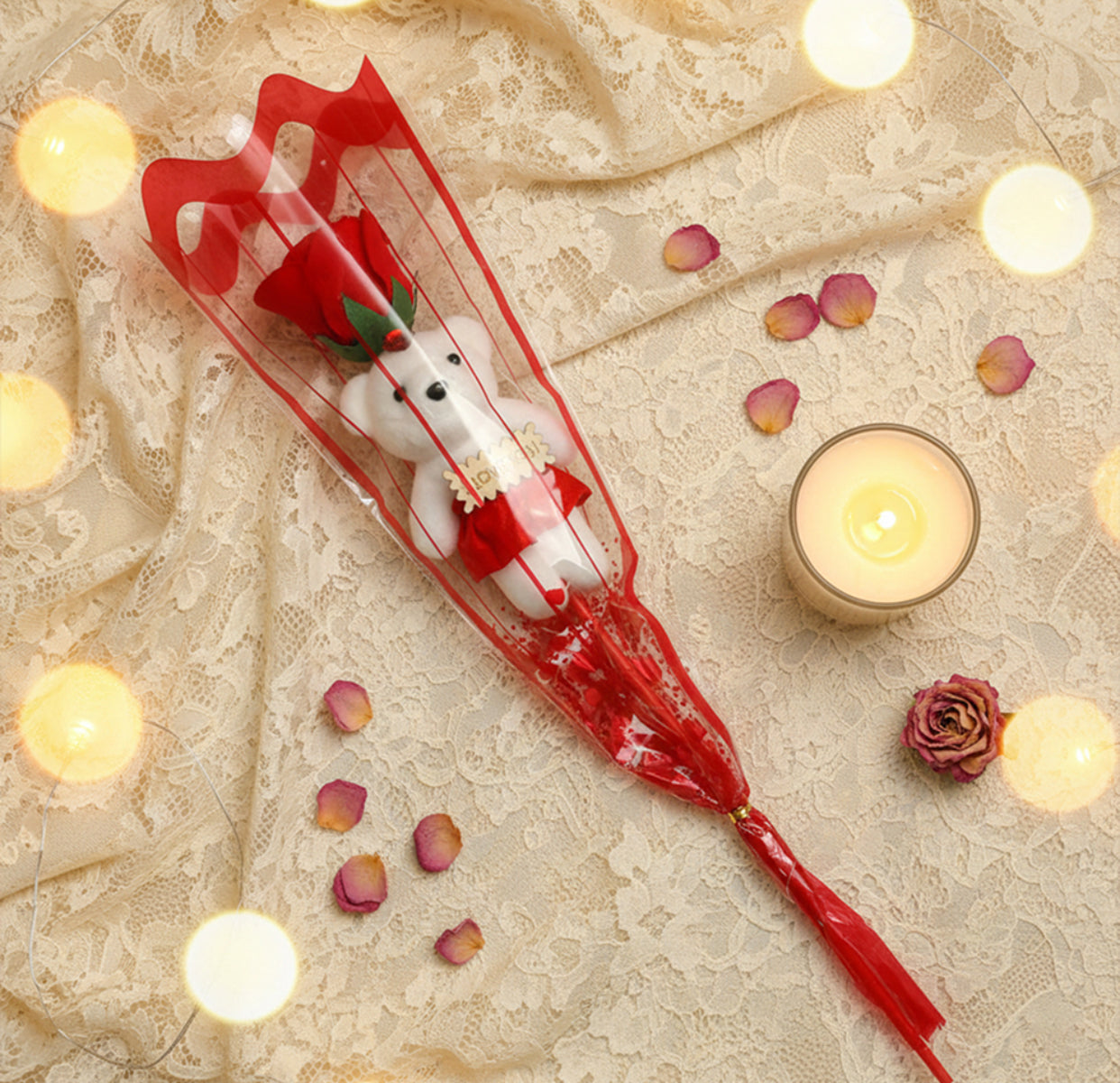 Teddy and Artificial Rose Stick